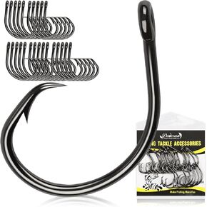 Dovesun Circle Hooks Saltwater 20-25pcs, 3X Strong Circle Fishing Hooks for Catfish in-line Catfish Hook for Striper, Mackerel, Bass, Tuna 3/0 4/0 5/0 6/0 7/0 8/0 9/0 10/0 12/0 in Saudi Arabia