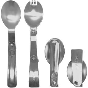 2pcs sporks قابلة للطي و 2pcs ملاعق قابلة للطي ، أواني طي من الفولاذ المقاوم للصدأ المحمولة - أدوات المائدة المدمجة للتخييم في صندوق الغداء ، والمشي لمسافات طويلة ، والنزهة in Kuwait