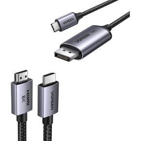 UGREEN USB C to DisplayPort 2.1 Cable 40Gbps 16K@30Hz 8K@120Hz Thunderbolt 4/3 to DisplayPort Cord Bundle with 8K HDMI 2.1 Cable 48Gbps 6.6FT, Certified Ultra High Speed HDMI Cord Aluminum, 4K@240Hz in Saudi Arabia