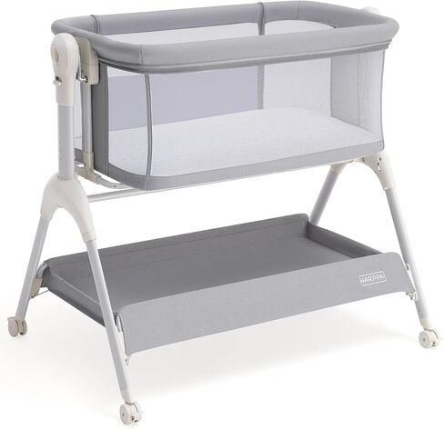 Harppa Cuddly Baby Bassinet Beder Sleeper ، 3 في 1 bassinet هزاز مع مرتبة وغطاء ناعم ، جوانب شبكية كاملة ، 5 ارتفاع قابل للتعديل مع عجلات للحديدين الجدد in Kuwait