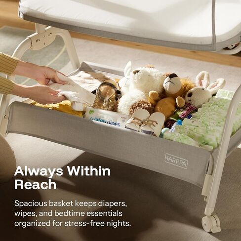 Harppa Cuddly Baby Bassinet Beder Sleeper ، 3 في 1 bassinet هزاز مع مرتبة وغطاء ناعم ، جوانب شبكية كاملة ، 5 ارتفاع قابل للتعديل مع عجلات للحديدين الجدد in Kuwait