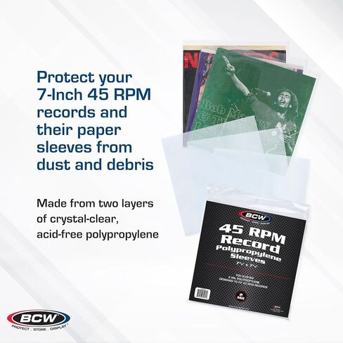 BCW 7" 45 RPM Outer Sleeves – 200 Pack | Crystal Clear 2 Mil Poly | Protects Album Covers from Dust & Scratches | Archival Storage for Collectors in Saudi Arabia