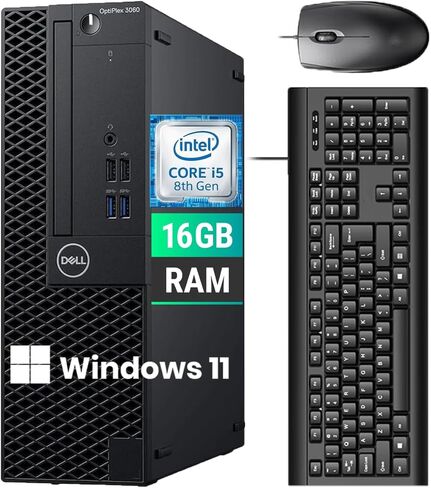 Dell Optiplex 3060 SFF كمبيوتر سطح المكتب ، Intel Core I5-8400 ، ذاكرة الوصول العشوائي 16 جيجابايت ، 512 جيجابايت SSD ، لوحة المفاتيح والماوس ، WiFi ، Bluetooth ، Windows 11 Pro (متجدد) in Kuwait