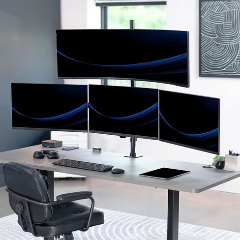 VIVO Quad Monitor Extra Tall Desk Mount for up to 49 inch Ultrawides on Top Bracket and 27 inch Screens on Lower Brackets, Holds up to 44 lbs, Black, STAND-V104T in Saudi Arabia