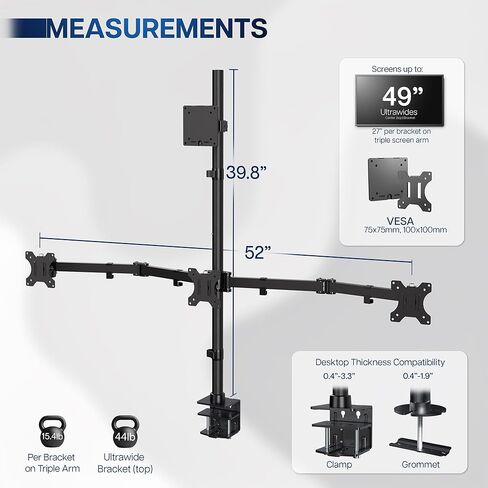 VIVO Quad Monitor Extra Tall Desk Mount for up to 49 inch Ultrawides on Top Bracket and 27 inch Screens on Lower Brackets, Holds up to 44 lbs, Black, STAND-V104T in Saudi Arabia