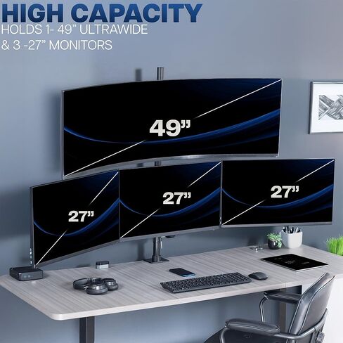 VIVO Quad Monitor Extra Tall Desk Mount for up to 49 inch Ultrawides on Top Bracket and 27 inch Screens on Lower Brackets, Holds up to 44 lbs, Black, STAND-V104T in Saudi Arabia
