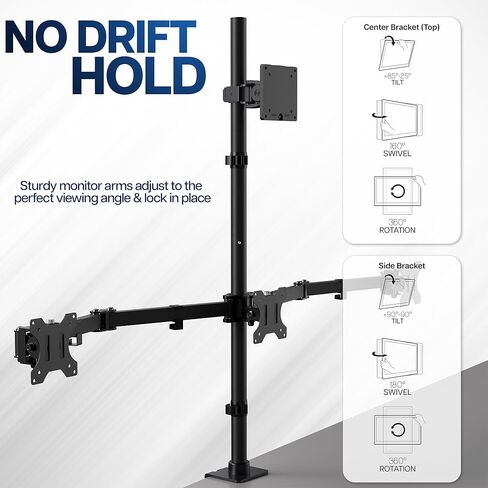 VIVO Quad Monitor Extra Tall Desk Mount for up to 49 inch Ultrawides on Top Bracket and 27 inch Screens on Lower Brackets, Holds up to 44 lbs, Black, STAND-V104T in Saudi Arabia