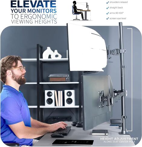 VIVO Quad Monitor Extra Tall Desk Mount for up to 49 inch Ultrawides on Top Bracket and 27 inch Screens on Lower Brackets, Holds up to 44 lbs, Black, STAND-V104T in Saudi Arabia