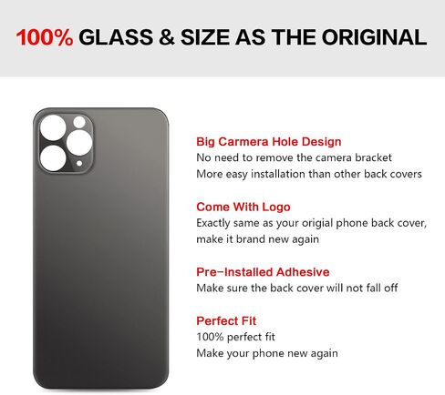 Back Screen Rear Glass Cover Replacement Compatible with iPhone 11 Pro Max 6.5 Inches All Carriers (Matte Space Gray) in Saudi Arabia