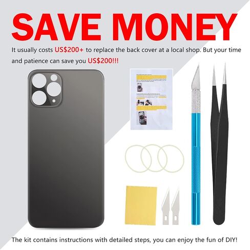 Back Screen Rear Glass Cover Replacement Compatible with iPhone 11 Pro Max 6.5 Inches All Carriers (Matte Space Gray) in Saudi Arabia