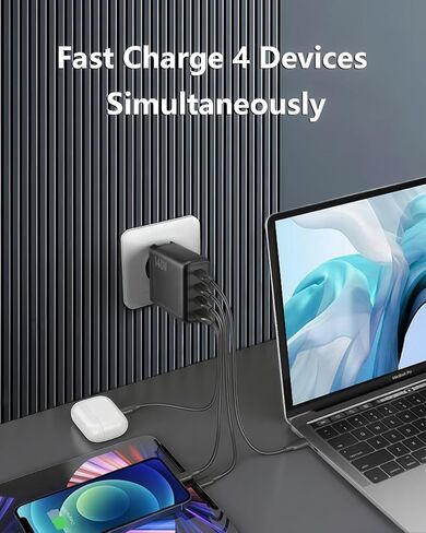 140W USB C Charger, 4-Port Foldable Compact Fast Laptop Charger Power Adapter, Advanced GaN Wall Charger, Compatible for MacBook Pro/Air, iPad Pro, iPhone 16, Galaxy S25, Steam Deck, and More (White) in Saudi Arabia