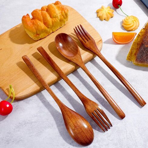 4pcs ملاعق وشوكات خشبية لتناول أواني الأكل ، مجموعة أدوات أدوات أدوات المطبخ الخشبية الكورية للملعقة الخشبية. in Saudi Arabia