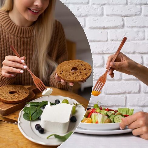 6PCS Wooden Utensils for Eating, Nanmu Wooden Spoons Forks Scraper Reusable Wood Utensil Set Flatware Tableware Cutlery Set for Daily Use Home Travel Camping in Saudi Arabia