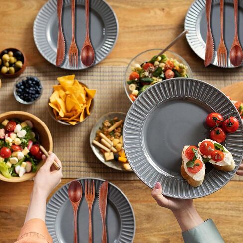 6PCS Wooden Utensils for Eating, Nanmu Wooden Spoons Forks Scraper Reusable Wood Utensil Set Flatware Tableware Cutlery Set for Daily Use Home Travel Camping in Saudi Arabia