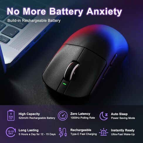 R1 SE+ Mouse Wireless Gaming Mouse ، 18000 DPI ، مستشعر PAW3395 SE عالي الدقة ، 55 جرام خفيفة الوزن ، MODE-MODE 2.4G/BT5.0/USB-C ، الفئران المبرمجة المبرمجة مناسبة لأجهزة الكمبيوتر المحمولة/MAC (White) in Kuwait