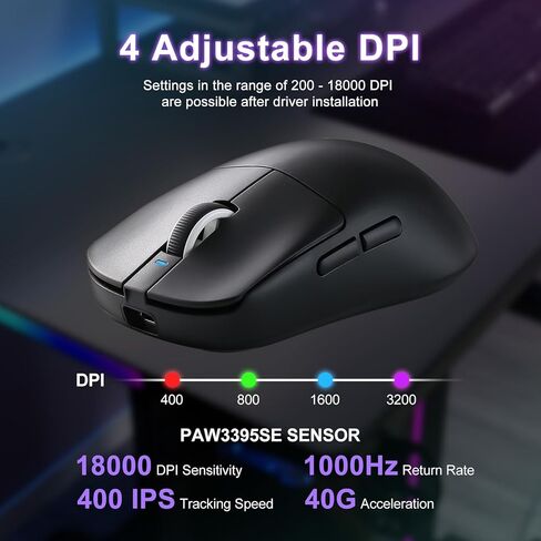R1 SE+ Mouse Wireless Gaming Mouse ، 18000 DPI ، مستشعر PAW3395 SE عالي الدقة ، 55 جرام خفيفة الوزن ، MODE-MODE 2.4G/BT5.0/USB-C ، الفئران المبرمجة المبرمجة مناسبة لأجهزة الكمبيوتر المحمولة/MAC (White) in Kuwait