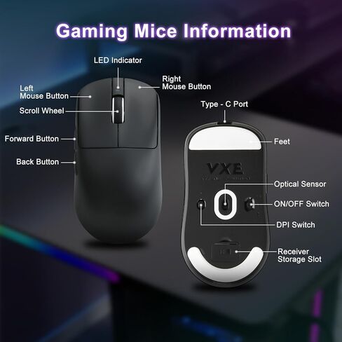 R1 SE+ Mouse Wireless Gaming Mouse ، 18000 DPI ، مستشعر PAW3395 SE عالي الدقة ، 55 جرام خفيفة الوزن ، MODE-MODE 2.4G/BT5.0/USB-C ، الفئران المبرمجة المبرمجة مناسبة لأجهزة الكمبيوتر المحمولة/MAC (White) in Kuwait