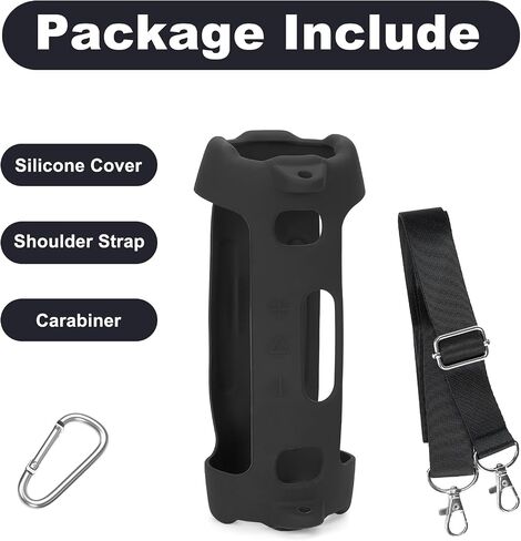 Silicone Cover Case Compatible with Charge 6 Portable Bluetooth Speaker, Portable Protective Travel Case with Shoulder Strap and Carabiner for Charge 6 Wireless Speaker Accessories（Black） in Kuwait