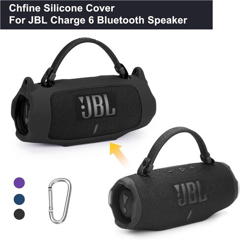 Silicone Cover Case Compatible with Charge 6 Portable Bluetooth Speaker, Portable Protective Travel Case with Shoulder Strap and Carabiner for Charge 6 Wireless Speaker Accessories（Black） in Kuwait