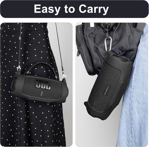 Silicone Cover Case Compatible with Charge 6 Portable Bluetooth Speaker, Portable Protective Travel Case with Shoulder Strap and Carabiner for Charge 6 Wireless Speaker Accessories（Black） in Kuwait