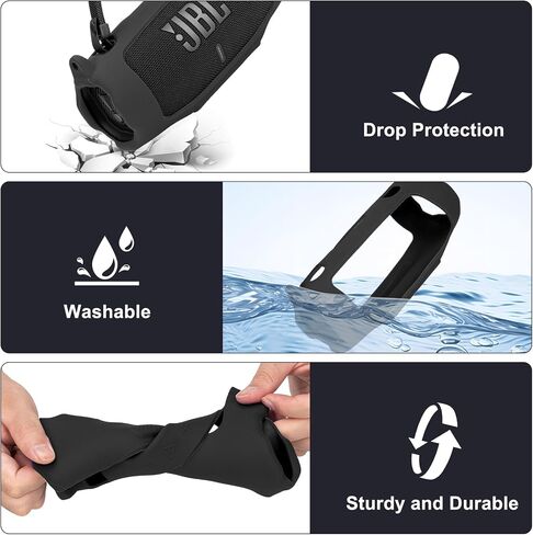 Silicone Cover Case Compatible with Charge 6 Portable Bluetooth Speaker, Portable Protective Travel Case with Shoulder Strap and Carabiner for Charge 6 Wireless Speaker Accessories（Black） in Kuwait