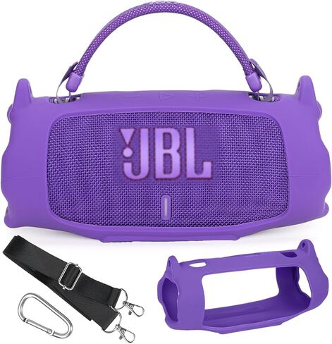 علبة تغطية السيليكون متوافقة مع شحن 6 مكبر صوت محمول ، حقيبة سفر واقية محمولة مع حزام الكتف و Carabiner مقابل شحن 6 ملحقات مكبرات الصوت اللاسلكية （أسود） in Kuwait