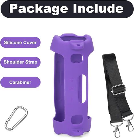 علبة تغطية السيليكون متوافقة مع شحن 6 مكبر صوت محمول ، حقيبة سفر واقية محمولة مع حزام الكتف و Carabiner مقابل شحن 6 ملحقات مكبرات الصوت اللاسلكية （أسود） in Kuwait