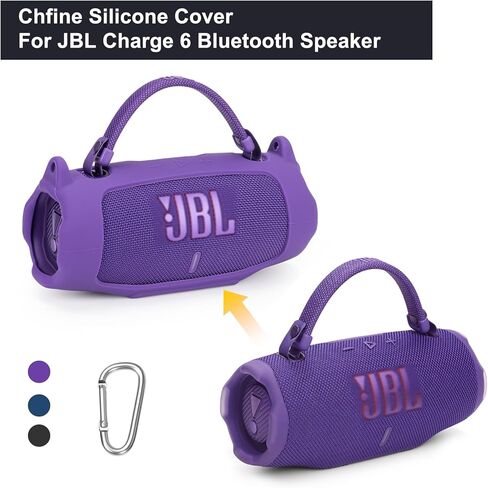 علبة تغطية السيليكون متوافقة مع شحن 6 مكبر صوت محمول ، حقيبة سفر واقية محمولة مع حزام الكتف و Carabiner مقابل شحن 6 ملحقات مكبرات الصوت اللاسلكية （أسود） in Kuwait