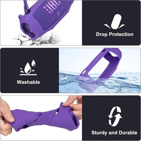 علبة تغطية السيليكون متوافقة مع شحن 6 مكبر صوت محمول ، حقيبة سفر واقية محمولة مع حزام الكتف و Carabiner مقابل شحن 6 ملحقات مكبرات الصوت اللاسلكية （أسود） in Kuwait