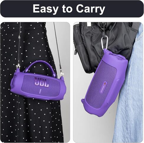 علبة تغطية السيليكون متوافقة مع شحن 6 مكبر صوت محمول ، حقيبة سفر واقية محمولة مع حزام الكتف و Carabiner مقابل شحن 6 ملحقات مكبرات الصوت اللاسلكية （أسود） in Kuwait