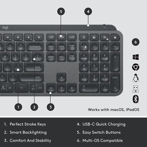 Logitech MX Keys for Business Wireless Illuminated Keyboard - Graphite | Quiet Perfect-Stroke keys, Multi-Device & Multi-OS, globally certified, Windows/Mac/Chrome/Linux, Logi Bolt technology, USB-C in Saudi Arabia