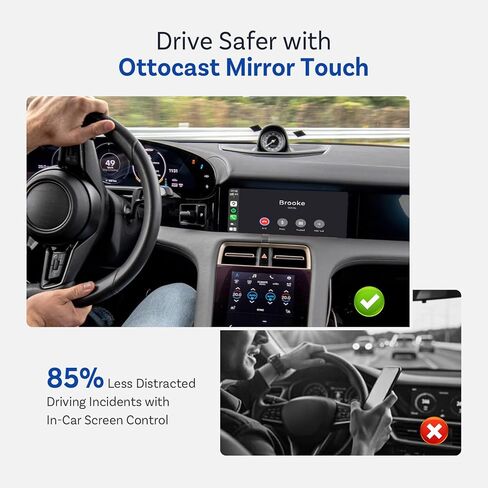 Ottocast Mirror Touch ، 3 في 1 شاشة متطابقة محول للسيارة مع محول Carplay اللاسلكي ، Wach Video على شاشة السيارة من هاتف iPhone 15+ و Android مع DP ، لسيارات CarPlay السلكية OEM (2016+) in Kuwait