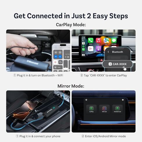 Ottocast Mirror Touch ، 3 في 1 شاشة متطابقة محول للسيارة مع محول Carplay اللاسلكي ، Wach Video على شاشة السيارة من هاتف iPhone 15+ و Android مع DP ، لسيارات CarPlay السلكية OEM (2016+) in Kuwait