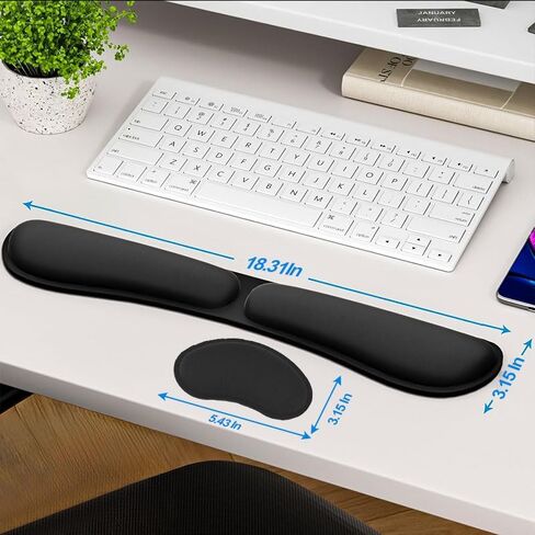 2Piece Wrist Rest for Computer Keyboard and Mouse, Thick Memory Foam Mouse Keyboard Wrist Rest Pads for Hand and Arm Support, Suitable for Office Gaming, Ergonomic Design and Non-Slip Backing, Black in Saudi Arabia