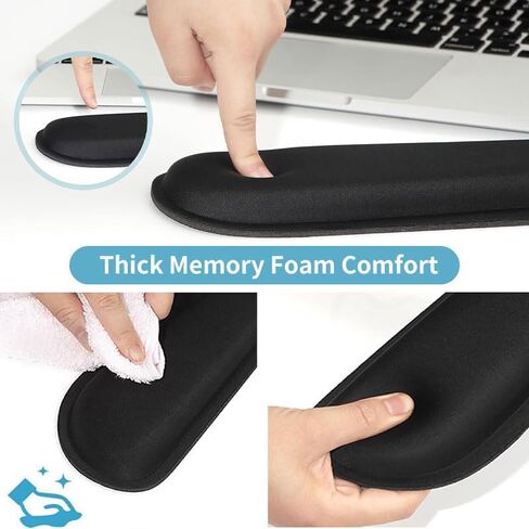 2Piece Wrist Rest for Computer Keyboard and Mouse, Thick Memory Foam Mouse Keyboard Wrist Rest Pads for Hand and Arm Support, Suitable for Office Gaming, Ergonomic Design and Non-Slip Backing, Black in Saudi Arabia