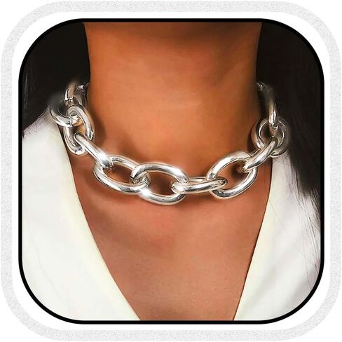 CLOACE Layered Pearl Choker Necklace Gold Chunky Link Chain Necklaces Thick Necklaces Punk Jewelry for Women and Girls(Gold Layered Chain) in Kuwait