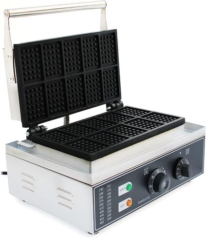 1550W 10 شبكات آلة صانع وافل البلجيكية مع درجة الحرارة والتحكم في الوقت 122-572 ℉ ، 0-5 دقائق ، فطائر الفطائر التجارية غير الهاوية الحديد مع 10 قوالب ، in Kuwait