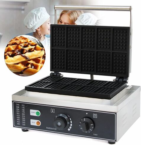 1550W 10 شبكات آلة صانع وافل البلجيكية مع درجة الحرارة والتحكم في الوقت 122-572 ℉ ، 0-5 دقائق ، فطائر الفطائر التجارية غير الهاوية الحديد مع 10 قوالب ، in Kuwait