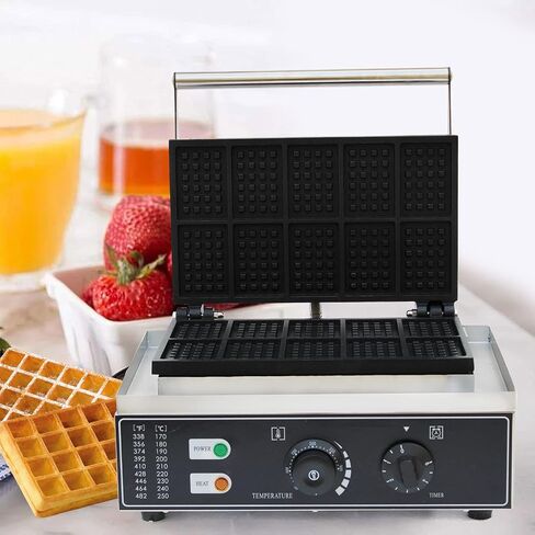 1550W 10 شبكات آلة صانع وافل البلجيكية مع درجة الحرارة والتحكم في الوقت 122-572 ℉ ، 0-5 دقائق ، فطائر الفطائر التجارية غير الهاوية الحديد مع 10 قوالب ، in Kuwait