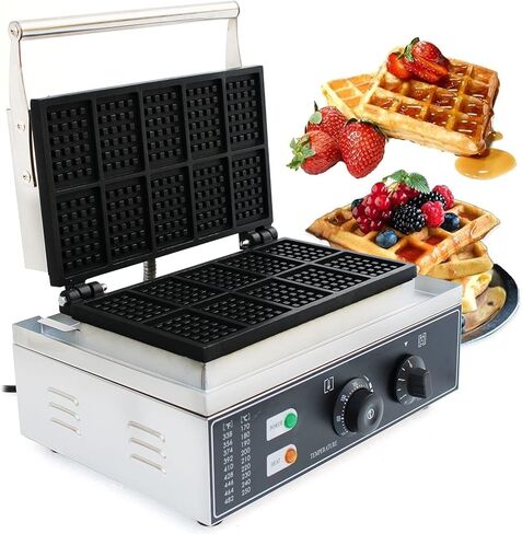 1550W 10 شبكات آلة صانع وافل البلجيكية مع درجة الحرارة والتحكم في الوقت 122-572 ℉ ، 0-5 دقائق ، فطائر الفطائر التجارية غير الهاوية الحديد مع 10 قوالب ، in Kuwait