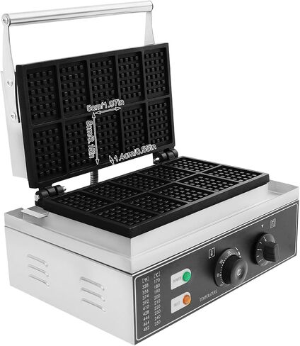 1550W 10 شبكات آلة صانع وافل البلجيكية مع درجة الحرارة والتحكم في الوقت 122-572 ℉ ، 0-5 دقائق ، فطائر الفطائر التجارية غير الهاوية الحديد مع 10 قوالب ، in Kuwait