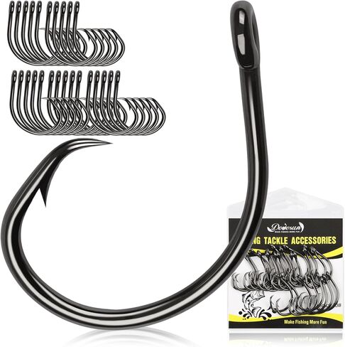 Dovesun Circle Hooks Saltwater 20-25pcs, 3X Strong Circle Fishing Hooks for Catfish in-line Catfish Hook for Striper, Mackerel, Bass, Tuna 3/0 4/0 5/0 6/0 7/0 8/0 9/0 10/0 12/0 in Kuwait