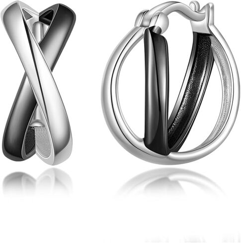 PHNIBIRD Gold and Silver Earrings for Women X Shape Two Tone Earrings Rings Minimalist Small Cross Hoop Earrings in Kuwait