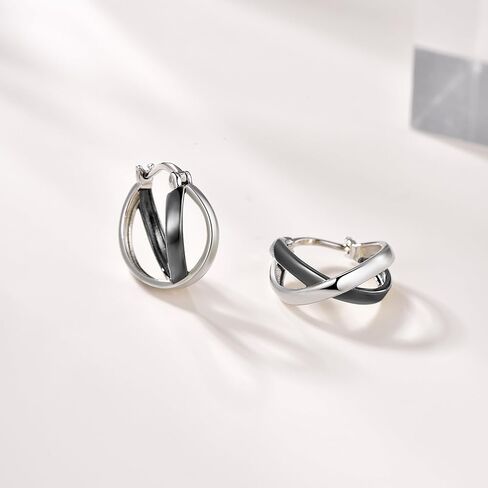 PHNIBIRD Gold and Silver Earrings for Women X Shape Two Tone Earrings Rings Minimalist Small Cross Hoop Earrings in Kuwait