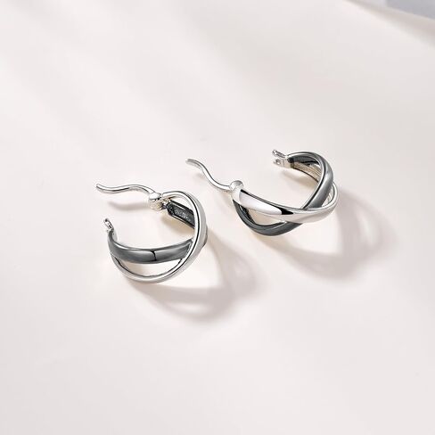 PHNIBIRD Gold and Silver Earrings for Women X Shape Two Tone Earrings Rings Minimalist Small Cross Hoop Earrings in Kuwait