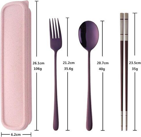 Do Buy Stainless Steel Fork Spoon Chopsticks with a Durable Case for Home Outdoor Camping Traveling Hiking, Purple in Saudi Arabia