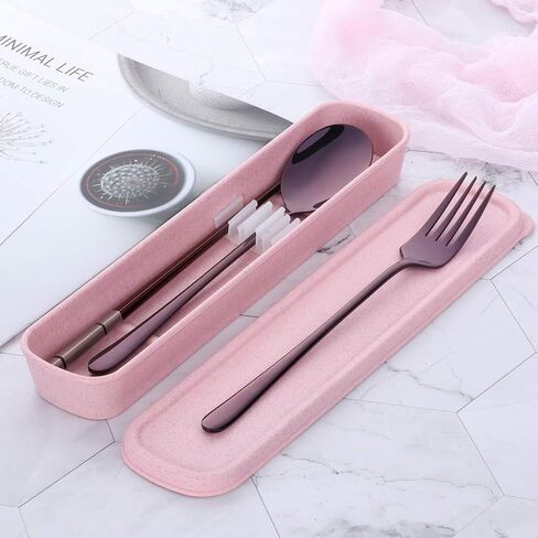 Do Buy Stainless Steel Fork Spoon Chopsticks with a Durable Case for Home Outdoor Camping Traveling Hiking, Purple in Saudi Arabia