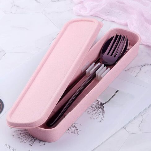 Do Buy Stainless Steel Fork Spoon Chopsticks with a Durable Case for Home Outdoor Camping Traveling Hiking, Purple in Saudi Arabia