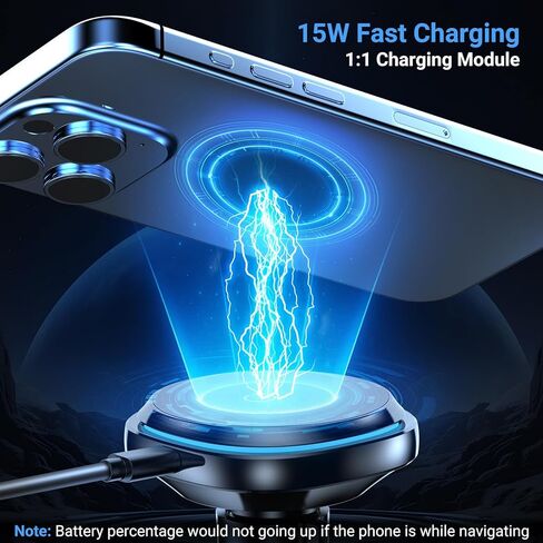 This Hill 15W Fast Magnetic Car Phone Mount - 2-in-1 Dashboard/Air Vent Mount with 360° Rotation & Secure Double Hook Clip, Includes QC 3.0 Adapter, Compatible with MagSafe Case,iPhone,Samsung,Google in Kuwait