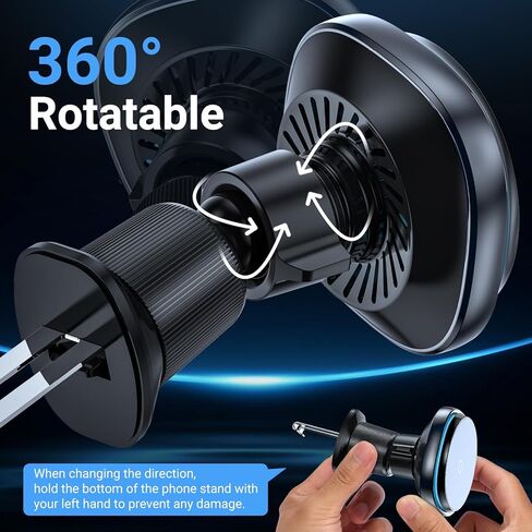 This Hill 15W Fast Magnetic Car Phone Mount - 2-in-1 Dashboard/Air Vent Mount with 360° Rotation & Secure Double Hook Clip, Includes QC 3.0 Adapter, Compatible with MagSafe Case,iPhone,Samsung,Google in Kuwait